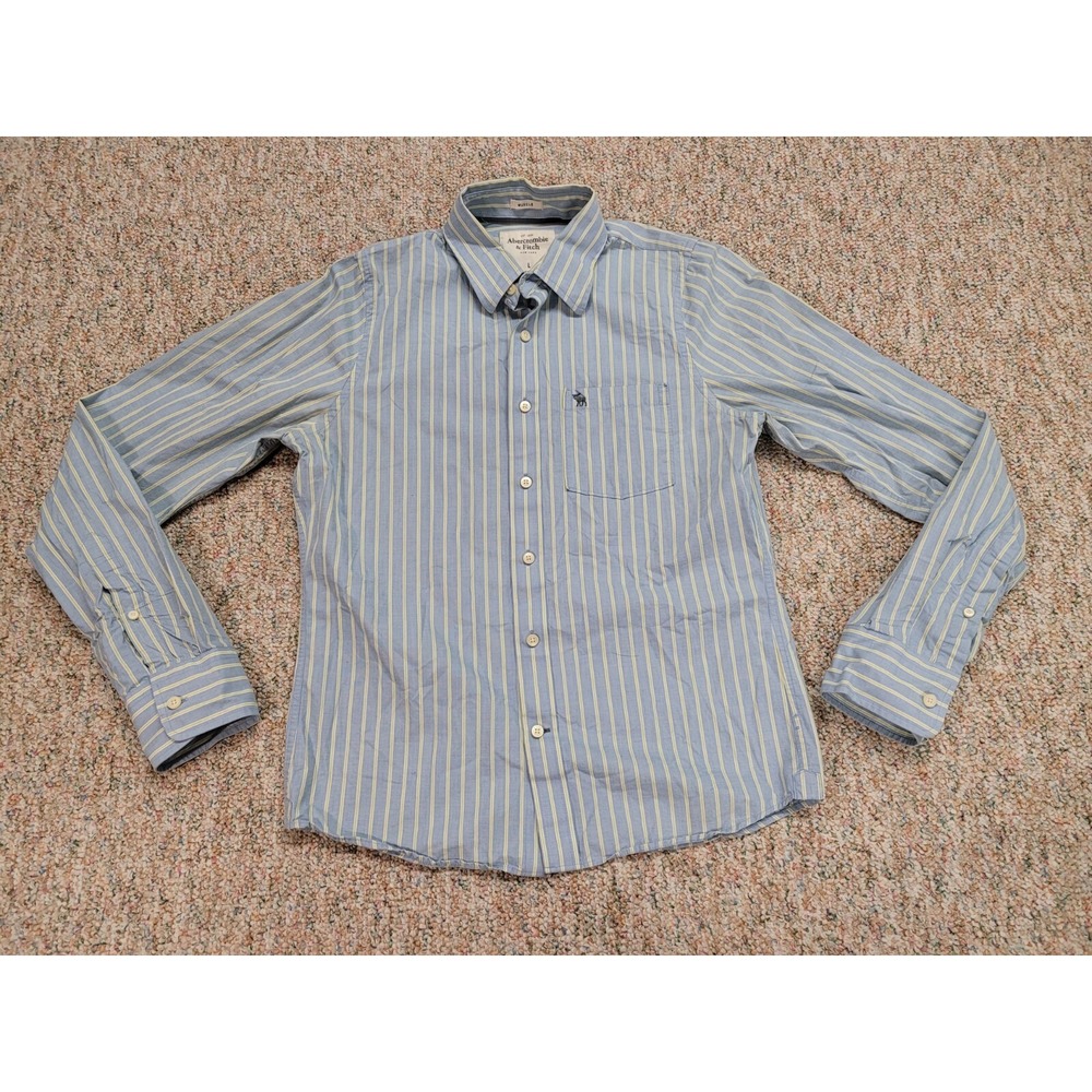 Abercrombie & Fitch Shirt Mens Large Blue Yellow Stripe Muscle Fit Button Down